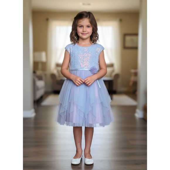 Jona Michelle Other - Jona Michelle Girls Size 8 Blue Lavender Sequin Tulle Party Dress CO5790